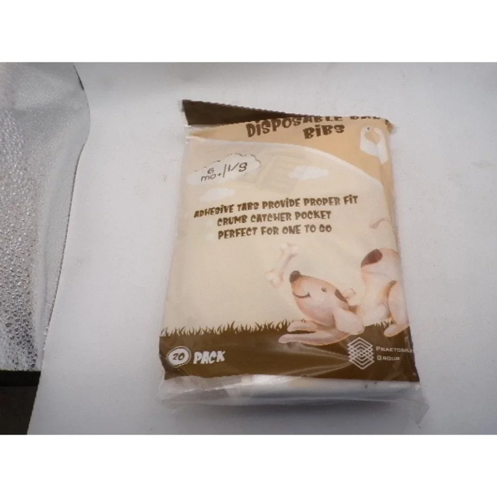 Praetorian Group Disposable Baby Bibs 20 Pack 6mo+ Crumb Catcher Adhesive‎ Tabs